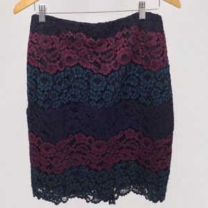 Ann Taylor Factory Lace Tri Color Skirt Sz 6